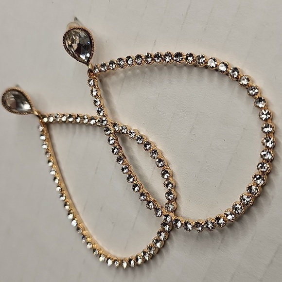 nOir Crystal Teardrop Earrings w Faux Gold Base - Picture 3 of 7